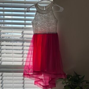 Speechless White Lace Bodice with Hot Pink High-Low Tulle Dress